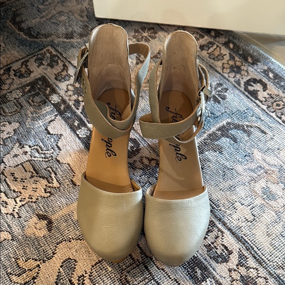 Free People Cream Wedge Shoes with Ankle Strap